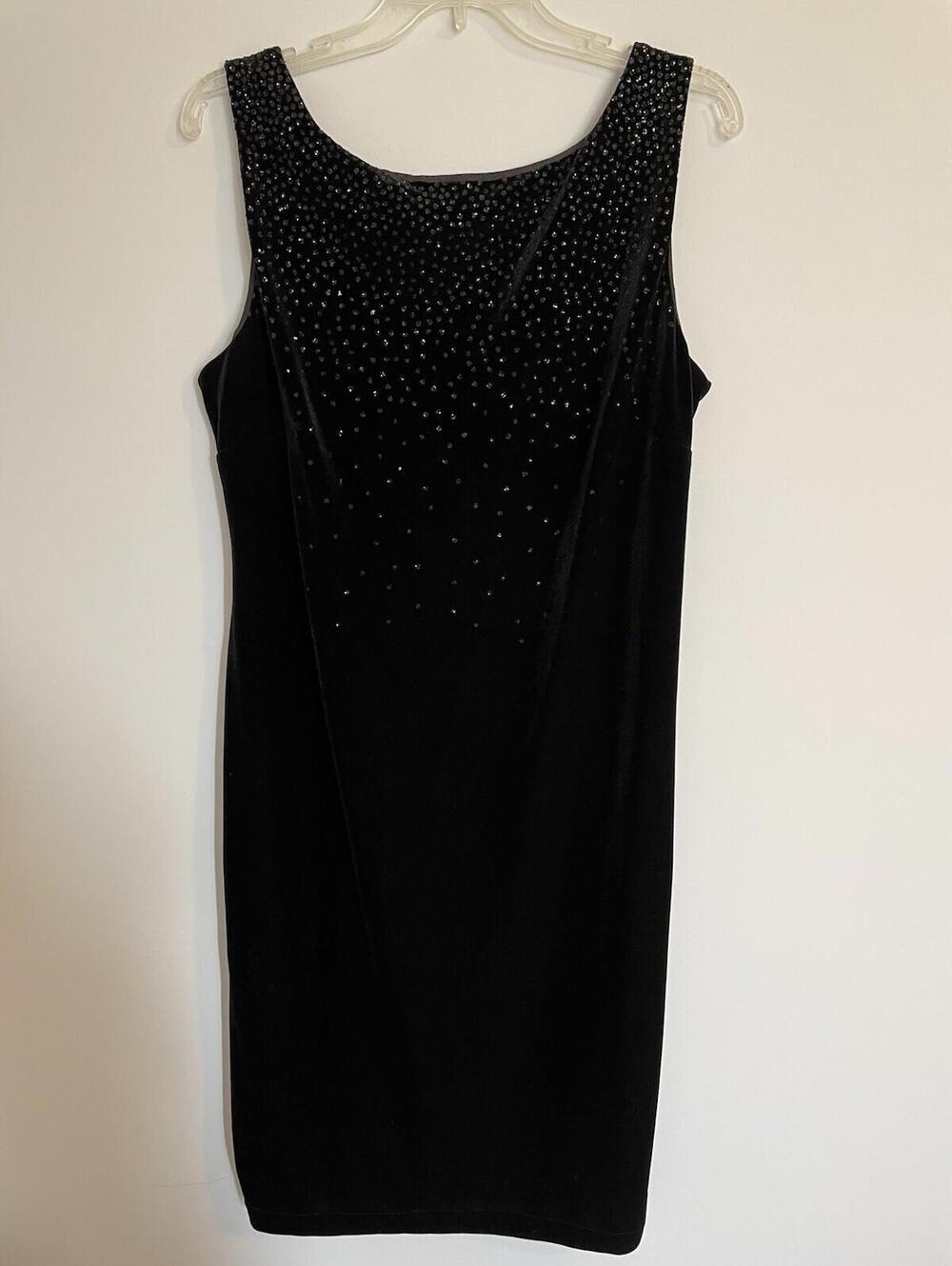 VTG Robbie Bee Velvet Dress Black Size 14 Rhinestone Sleeveless Low Back Wedding
